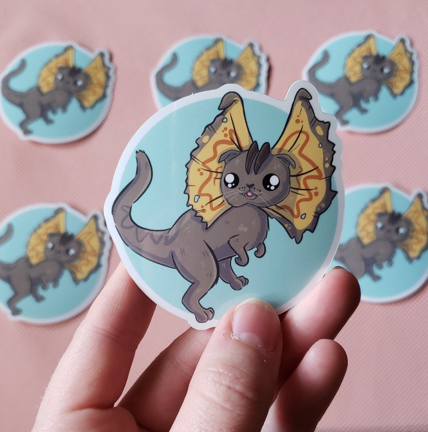 Dilottishaurus Sticker (scottish fold + dilophosaurus)