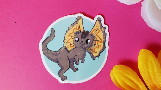Dilottishaurus Sticker (scottish fold + dilophosaurus)