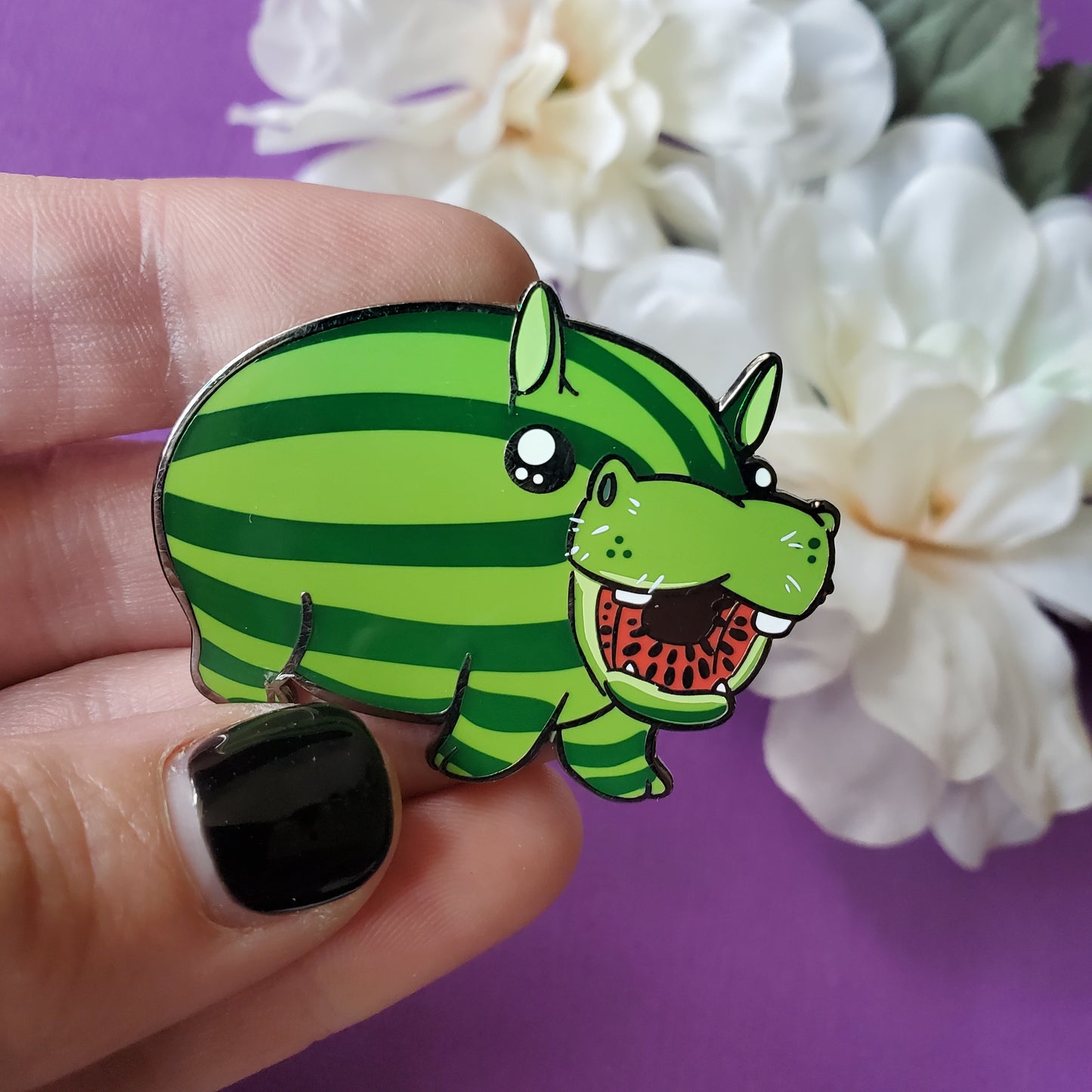 Watermelon Hippo Pin