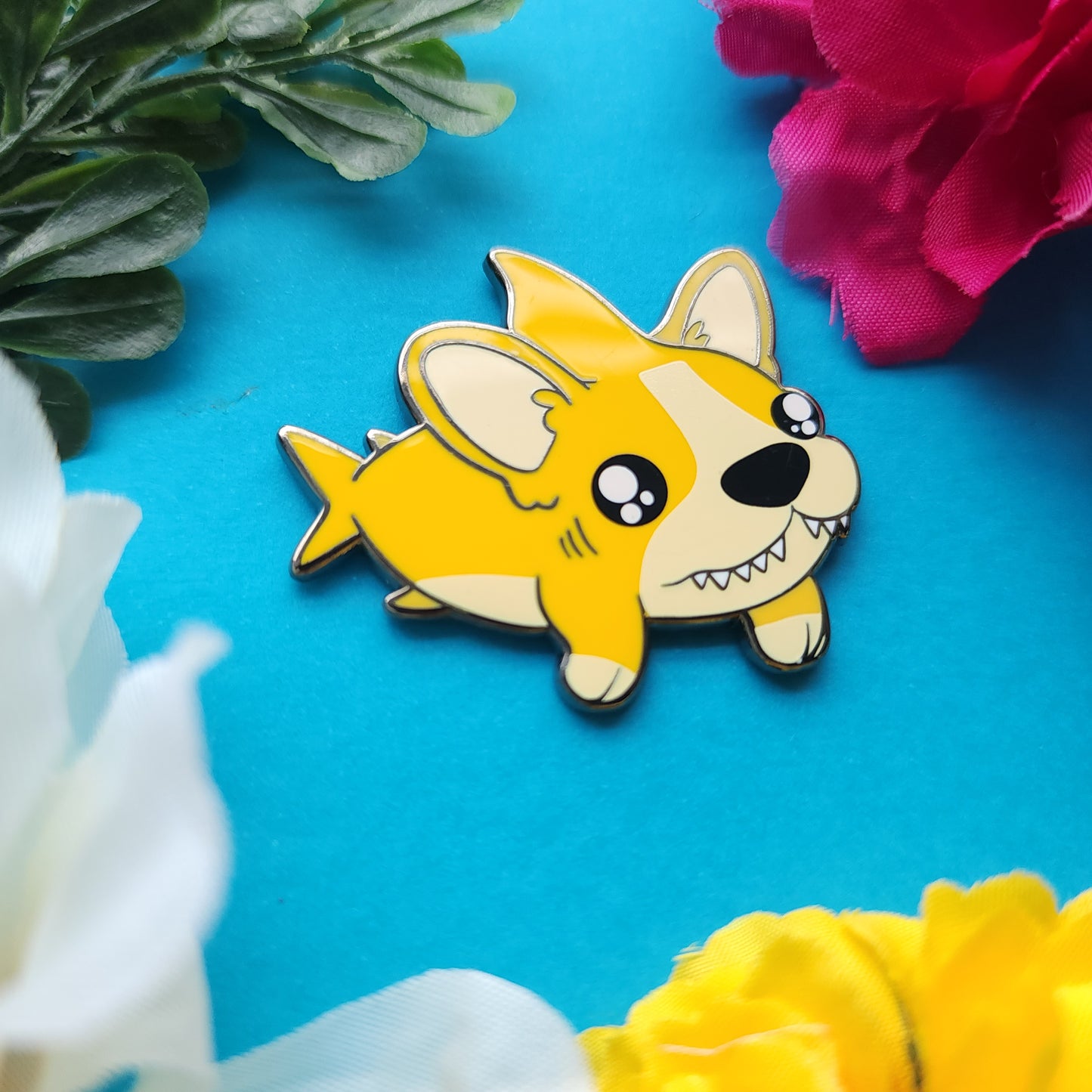 Cork Pin (corgi + shark)