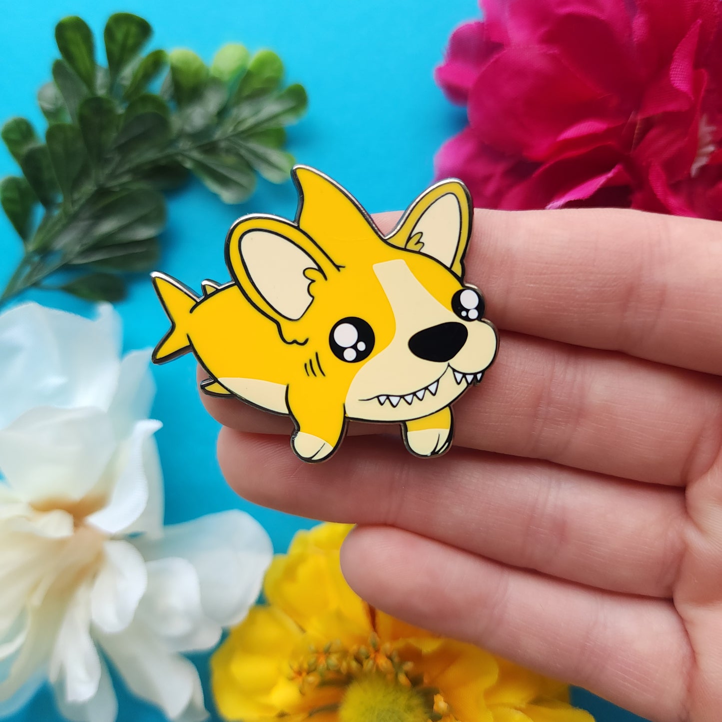 Cork Pin (corgi + shark)