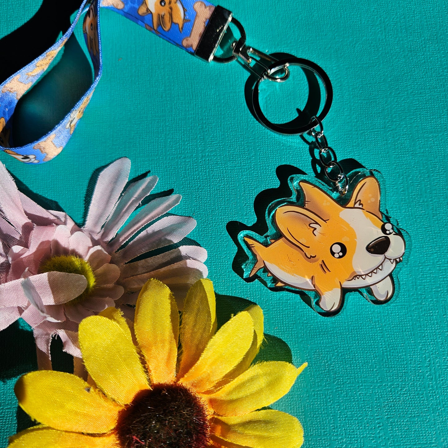 Cork Keychain/Lanyard (corg + shark)