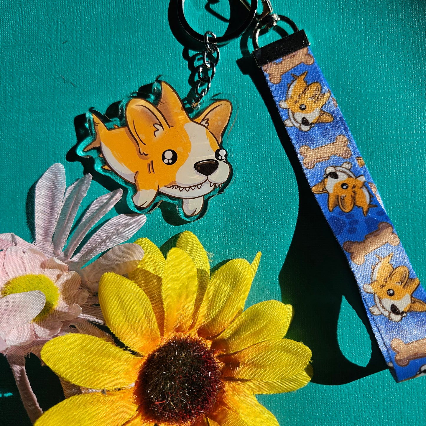 Cork Keychain/Lanyard (corg + shark)