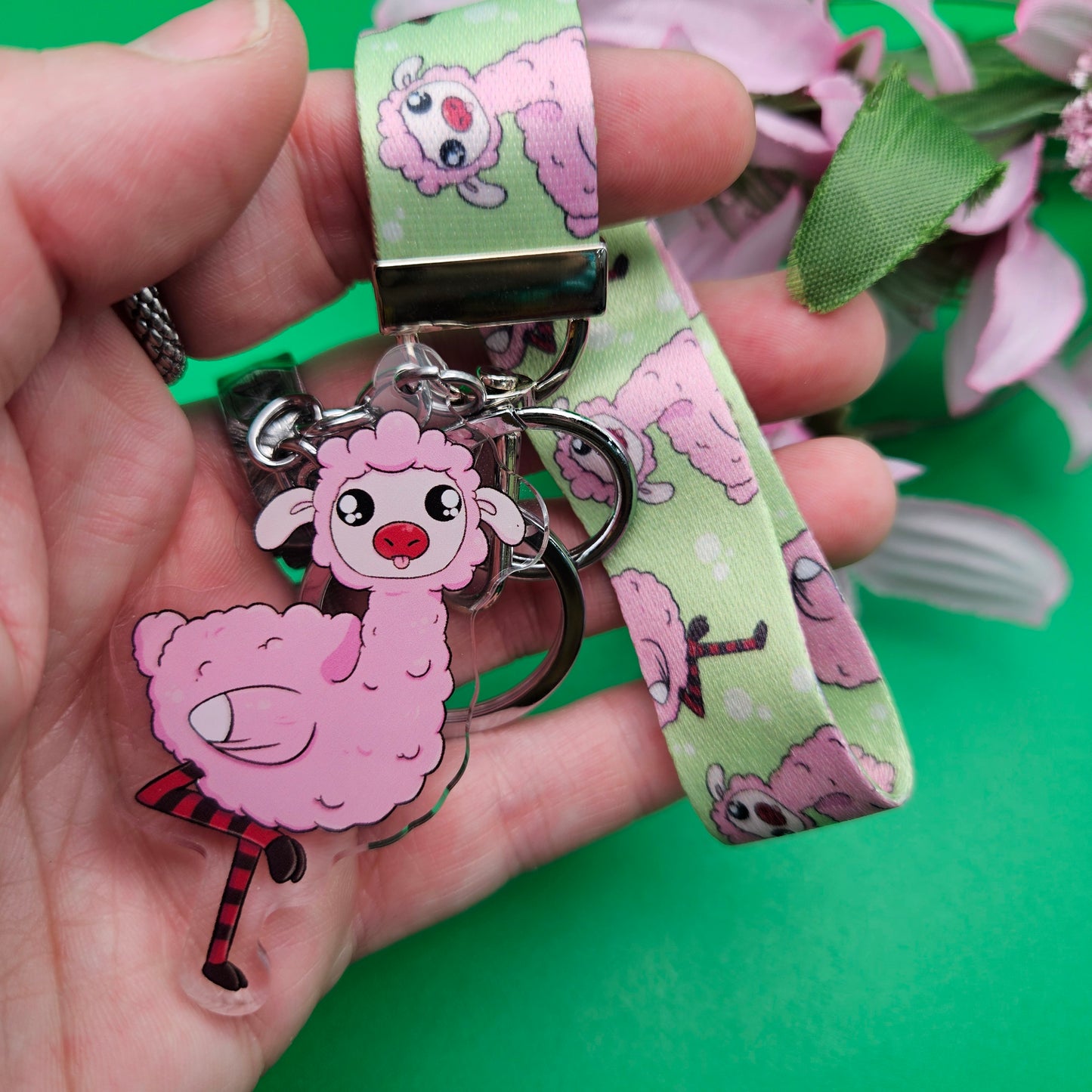 Fleep Keychain/Lanyard (flamingo + sheep)