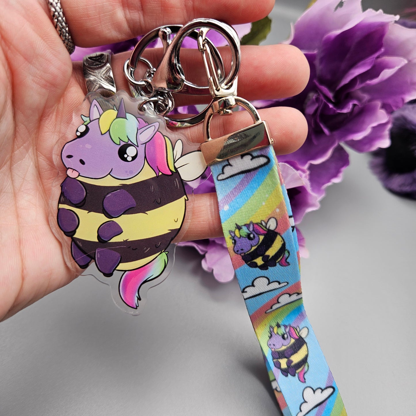 Bumblecorn Keychain/Lanyard (bumble bee + unicorn)