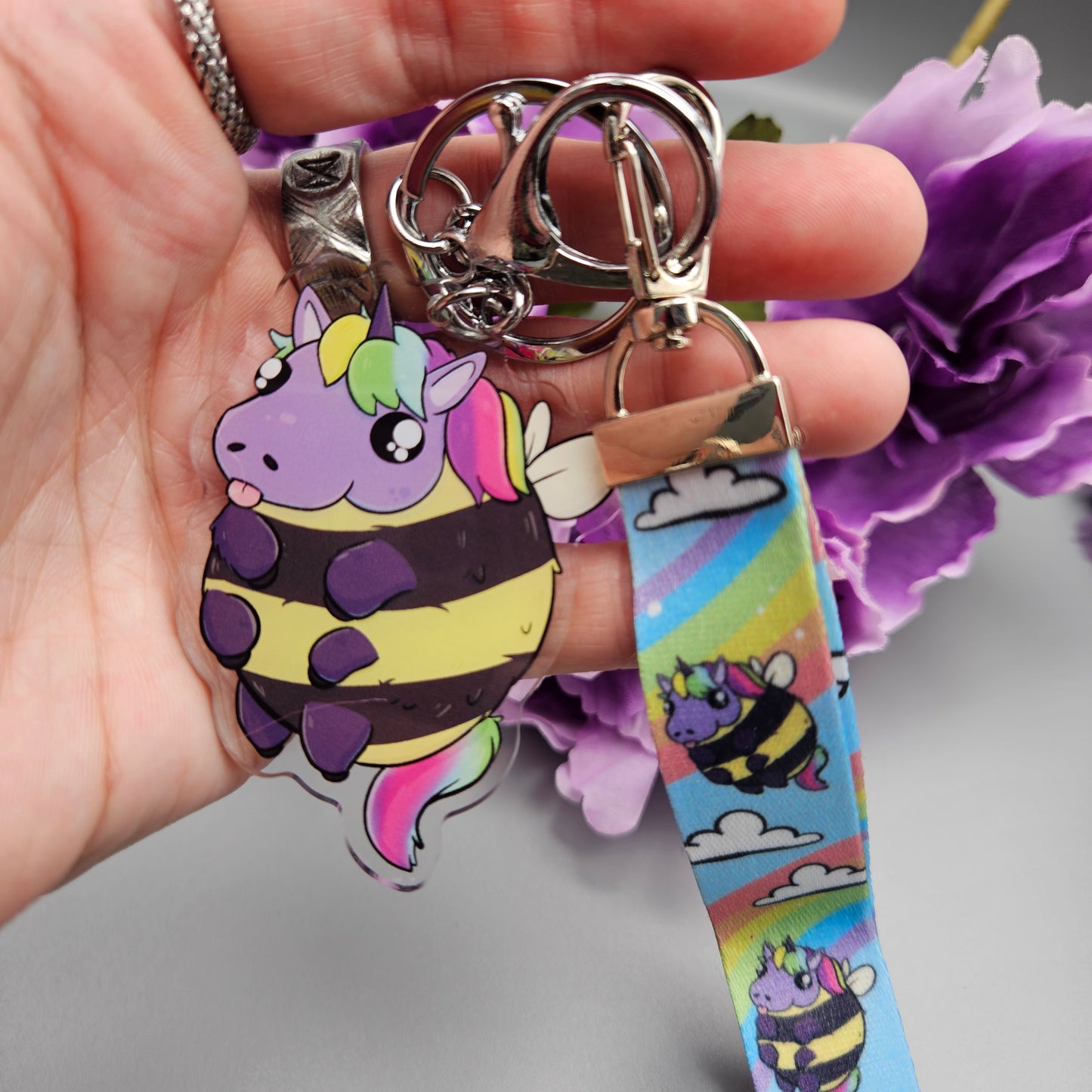 Bumblecorn Keychain/Lanyard (bumble bee + unicorn)