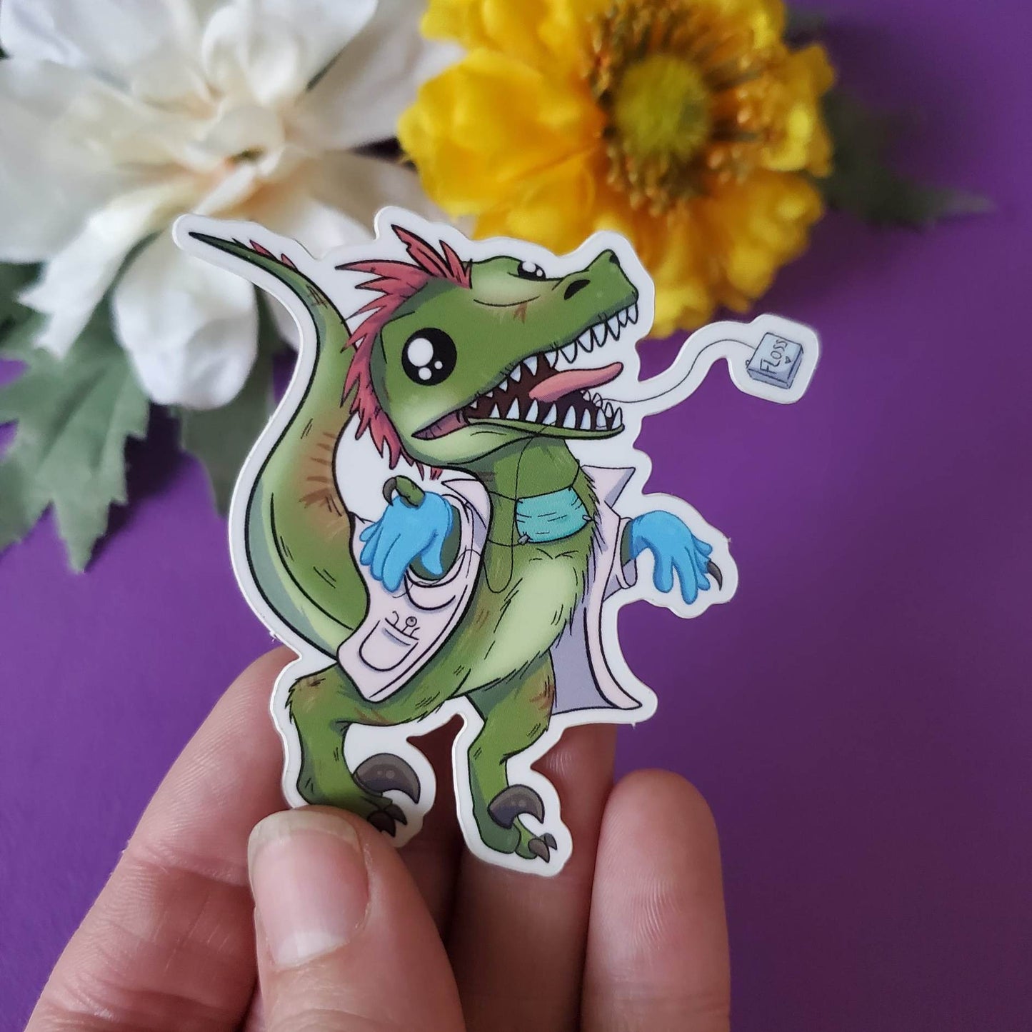 Flossaraptor Sticker (dentist + velociraptor)