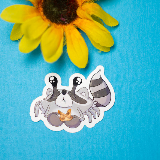 Crabracoon Sticker (crab + racoon with a crab rangoon)