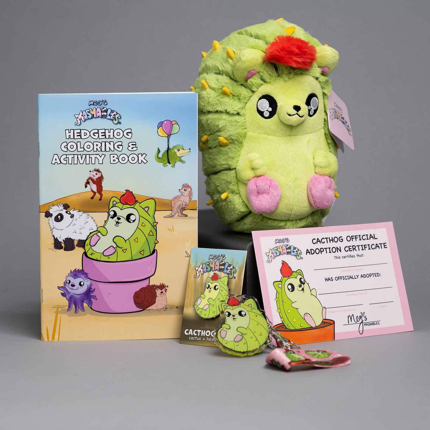 Cacthog Bundle: Plushie, Pin, Keychain & Coloring Book