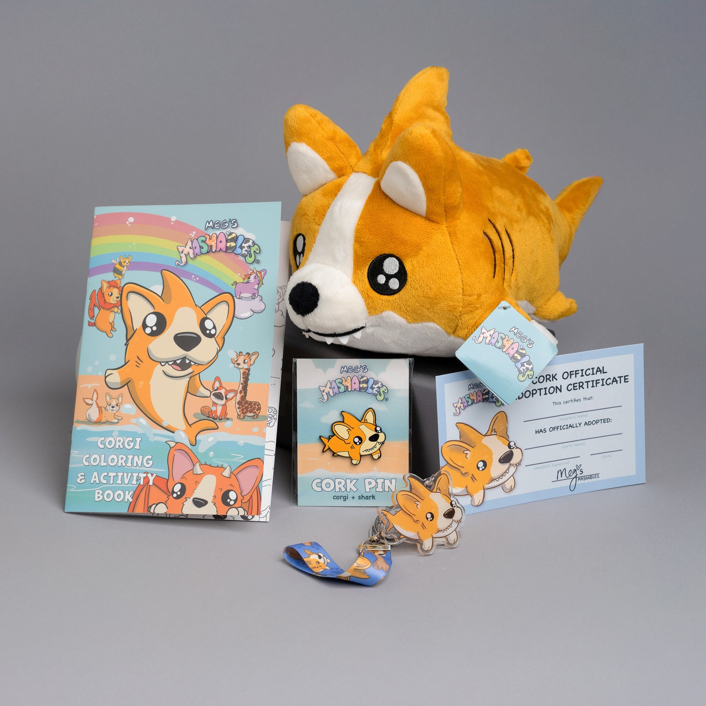 Cork Bundle: Plushie, Pin, Keychain & Coloring Book