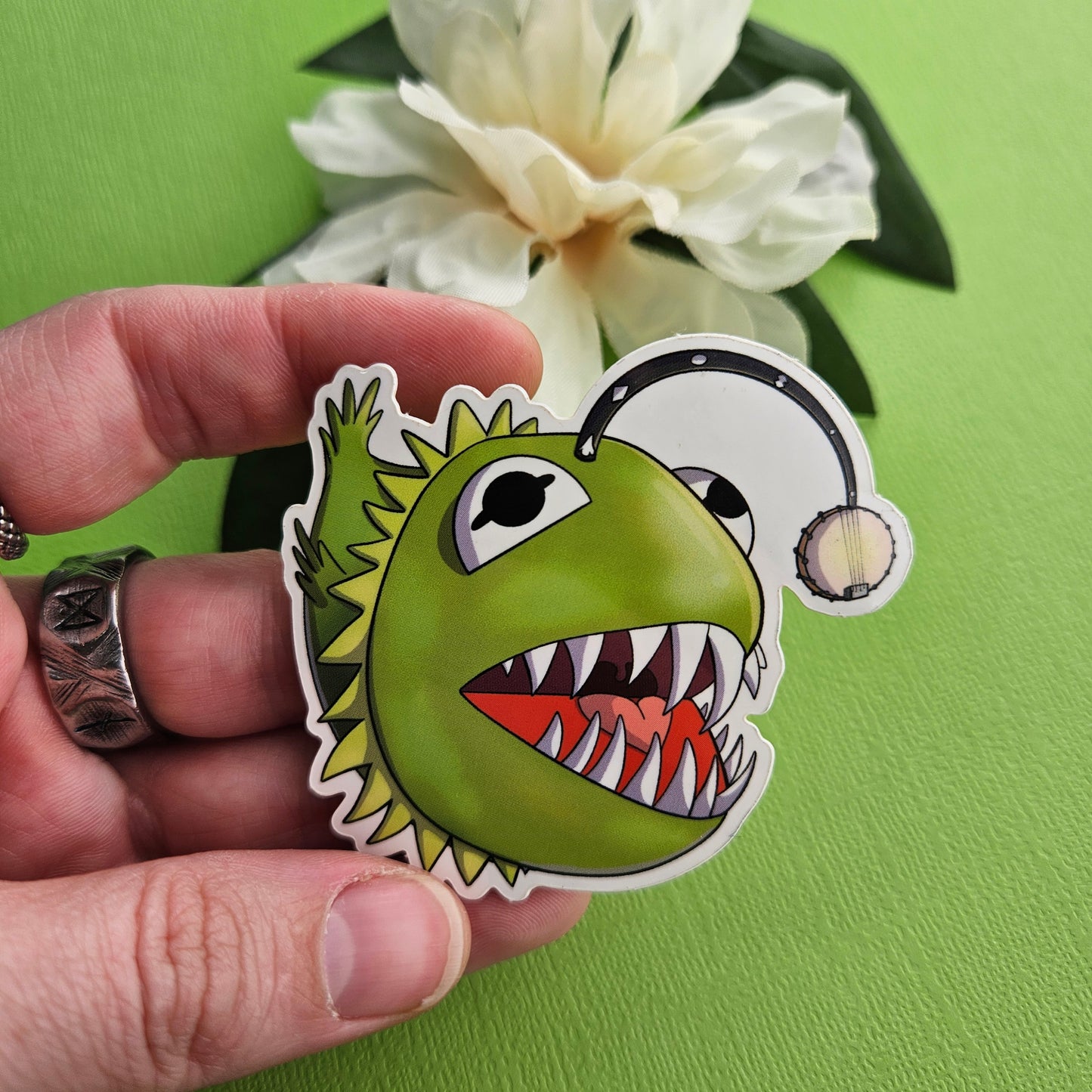 Kermangler Sticker (angler fish + kermit the frog)