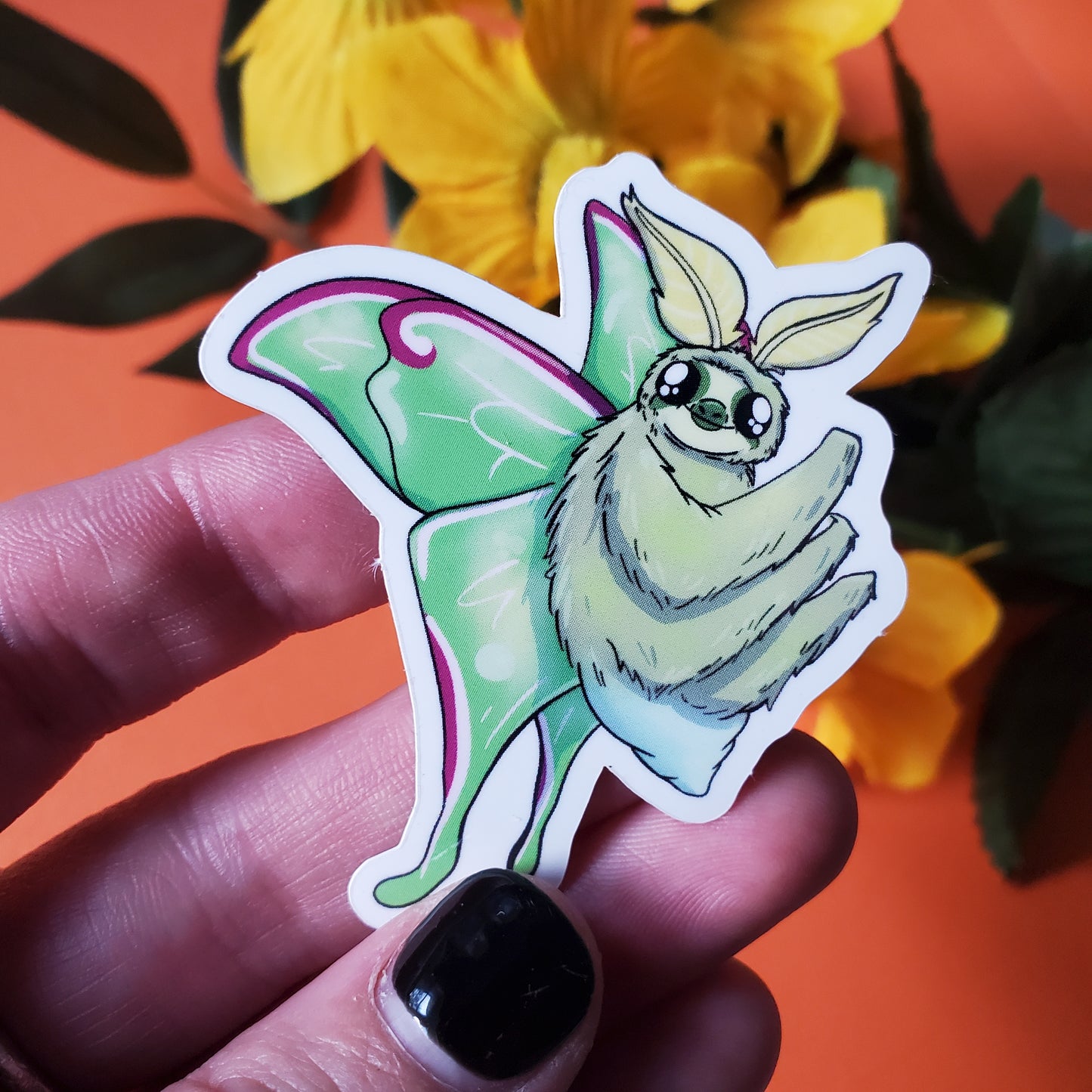 Luna Smoth Sticker (lunar moth + sloth)
