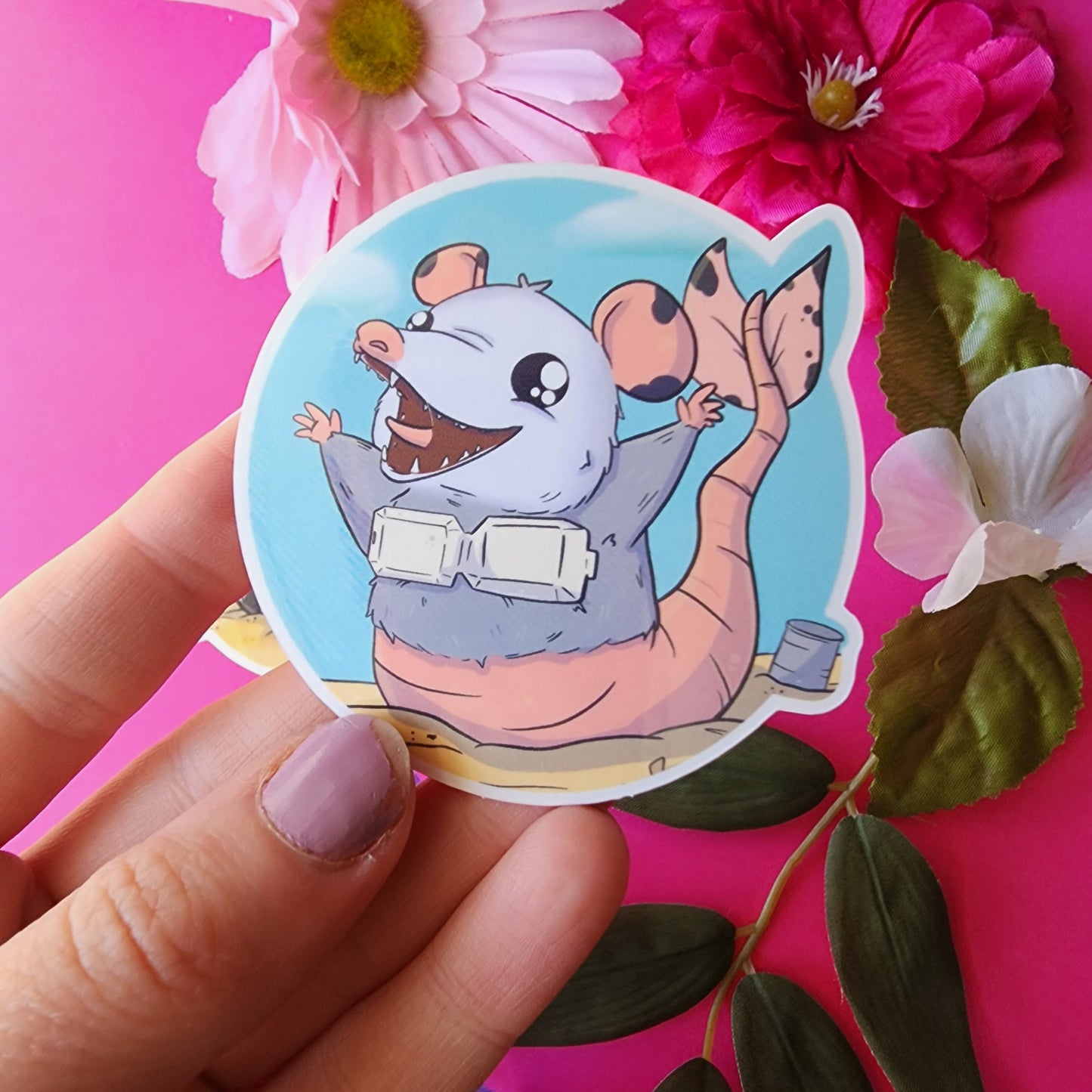 O'Trashmaid Sticker (mermaid + opossum)
