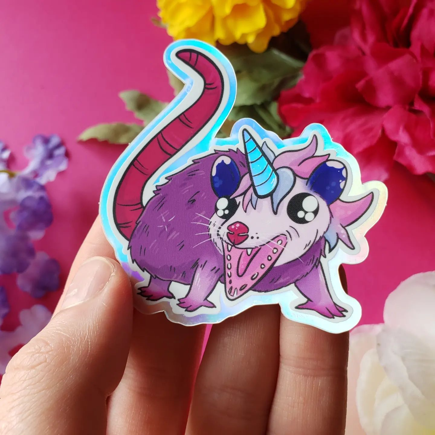 Opossumcorn Sticker (opossum + unicorn)