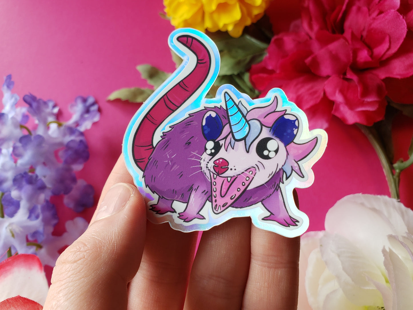 Opossumcorn Sticker (opossum + unicorn)