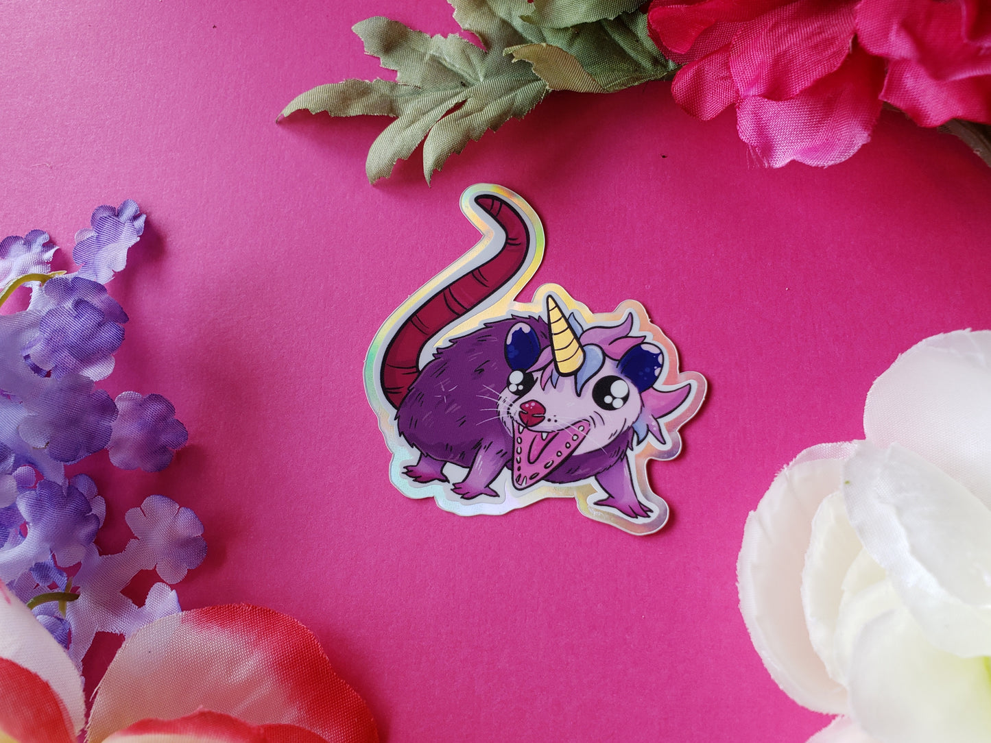 Opossumcorn Sticker (opossum + unicorn)