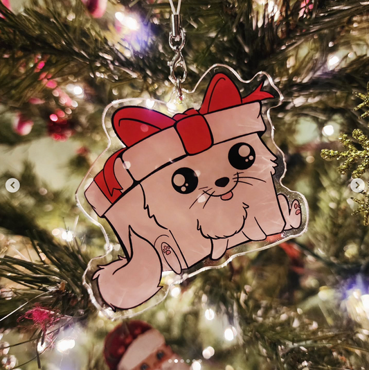 Arctic Box Ornament/Keychain (arctic fox + present)