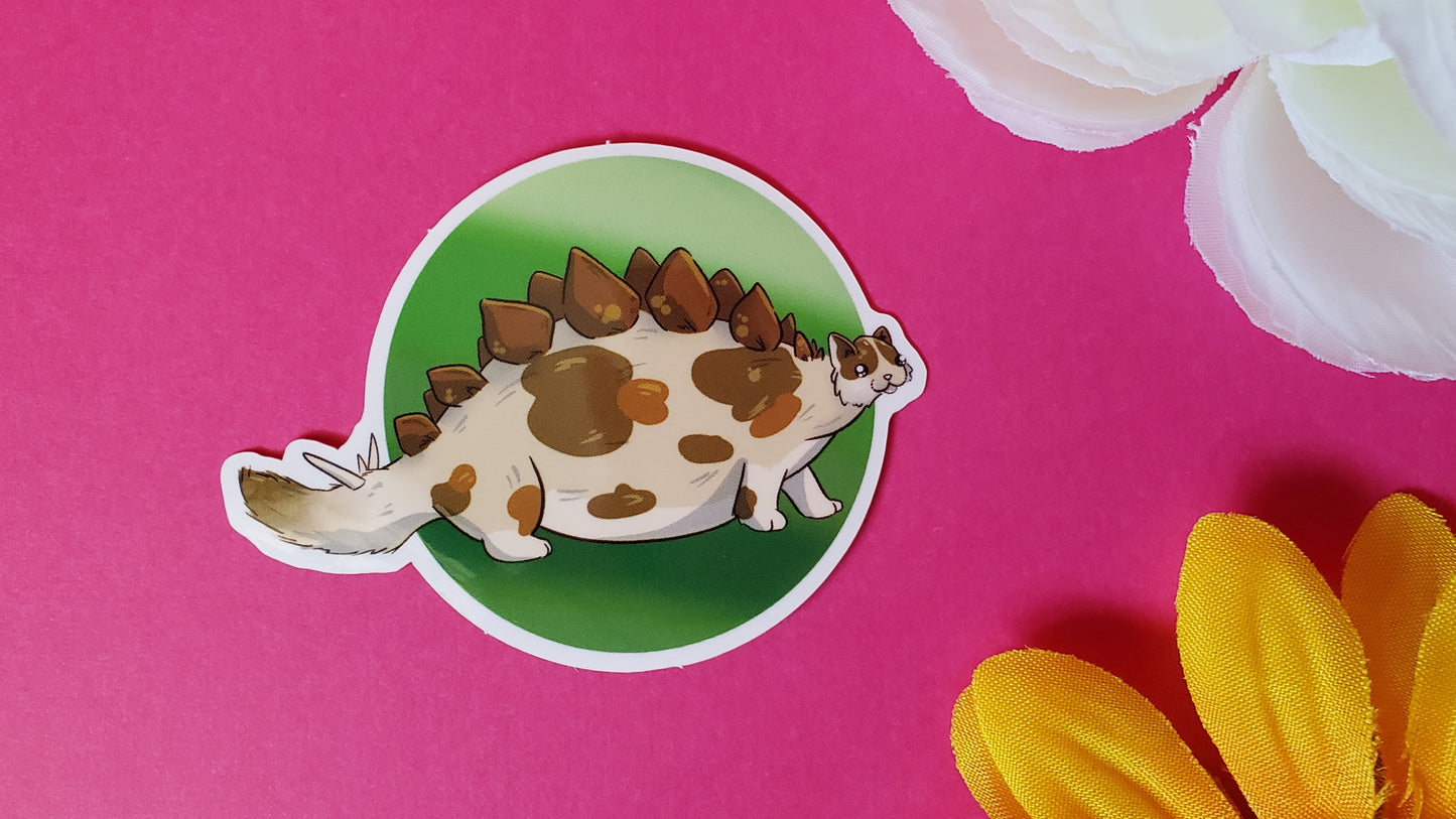 Stegokin Sticker (munchkin cat + stegosaurus)