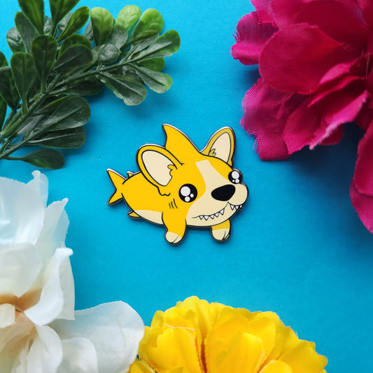 Cork Pin (corgi + shark)