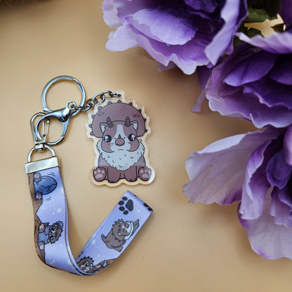 Tricatatops Keychain/Lanyard (triceratops + cat)