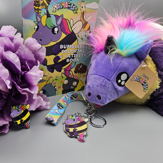 Bumblecorn Bundle: Plushie, Pin, Keychain & Coloring Book