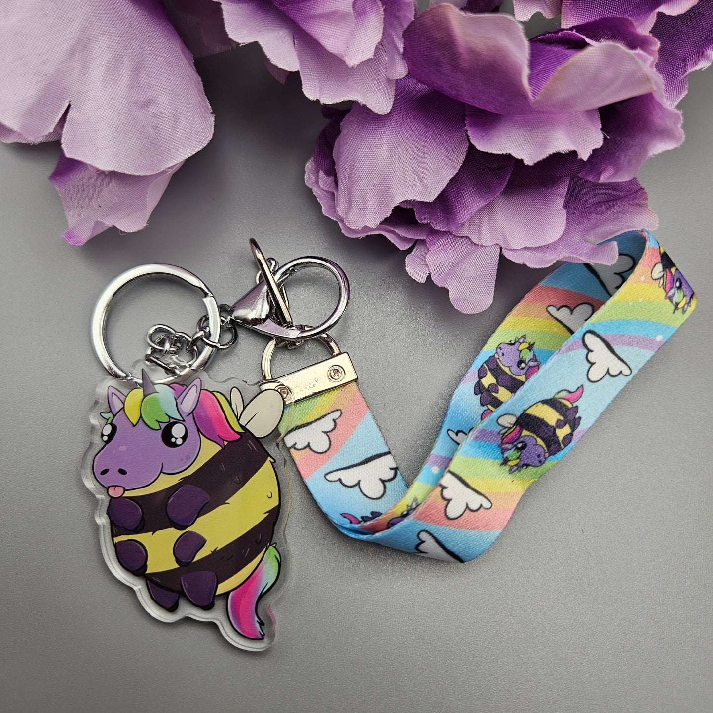 Bumblecorn Keychain/Lanyard (bumble bee + unicorn)