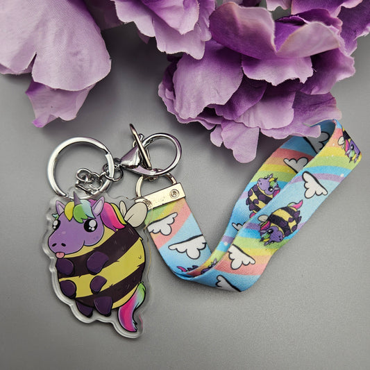 Bumblecorn Keychain/Lanyard (bumble bee + unicorn)