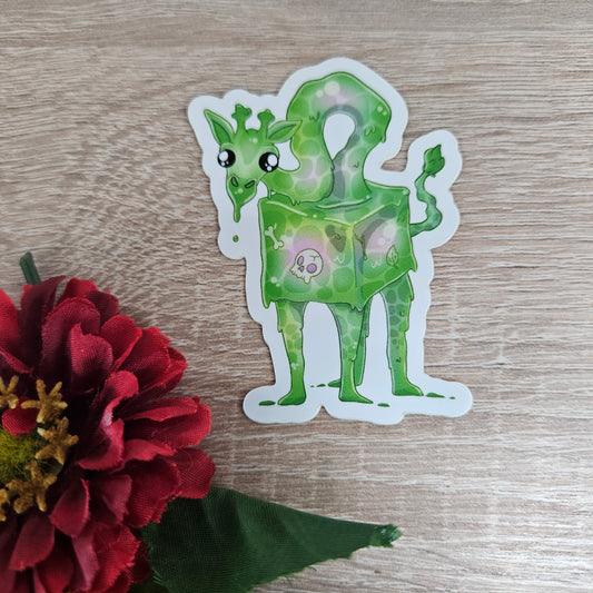 Giragenous Cube Sticker (gelatinous cube  + giraffe)