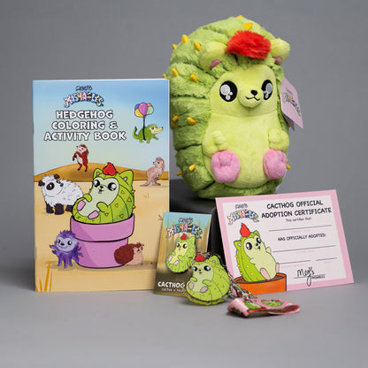 Cacthog Bundle: Plushie, Pin, Keychain & Coloring Book