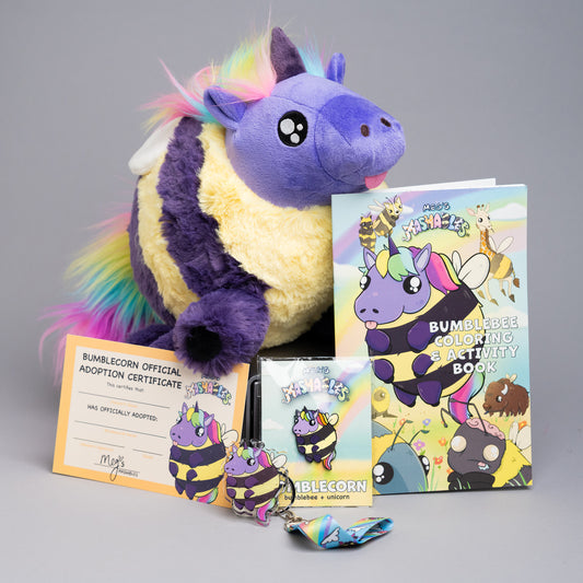 Bumblecorn Bundle: Plushie, Pin, Keychain & Coloring Book
