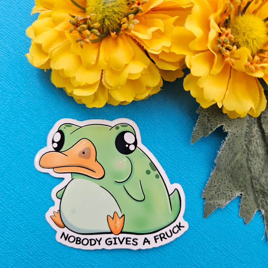 Nobody Gives a Fruck Sticker (frog + duck)