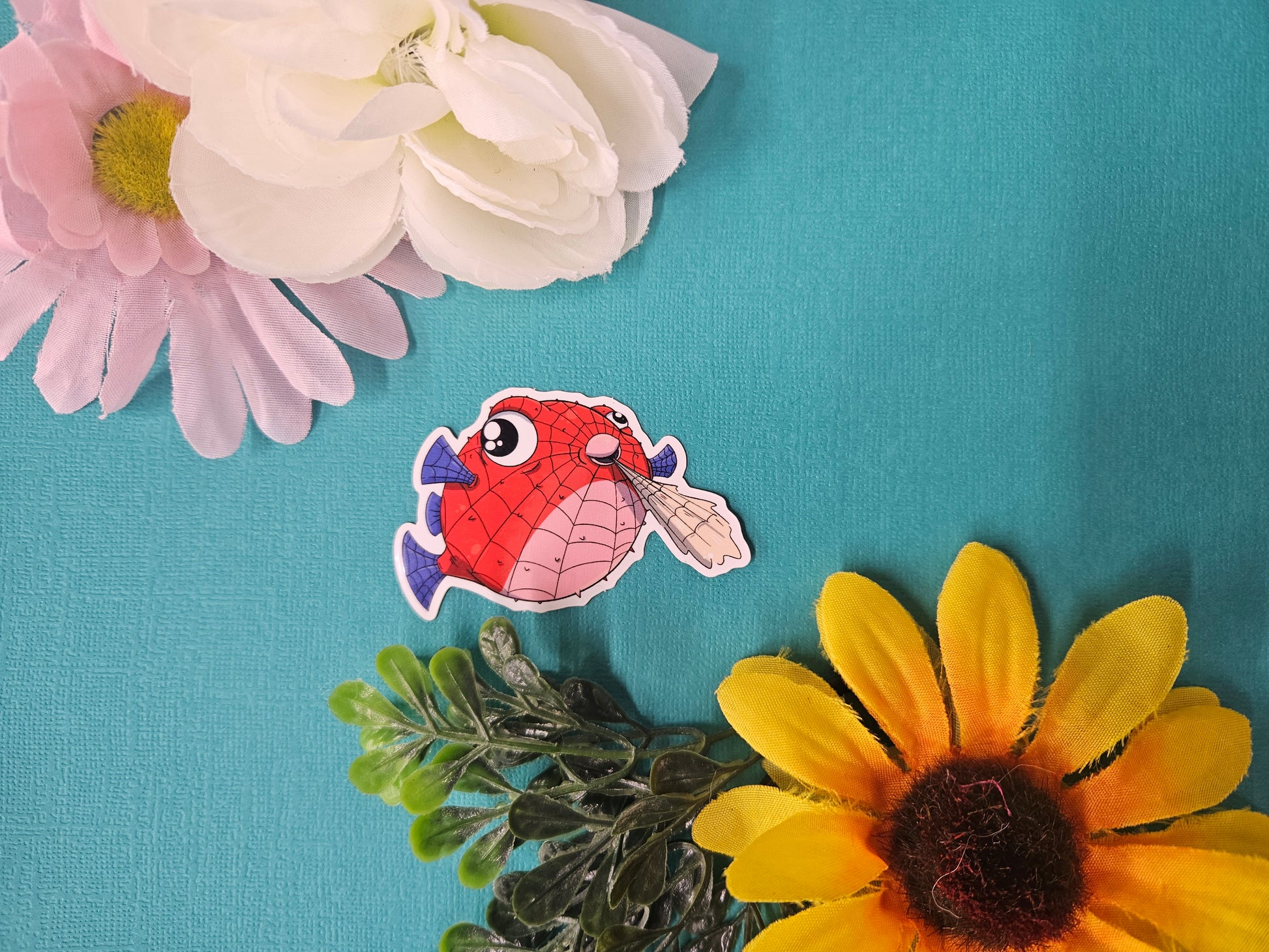 Peter Puffer Sticker (puffer fish + spiderman) – Meg's Mashables