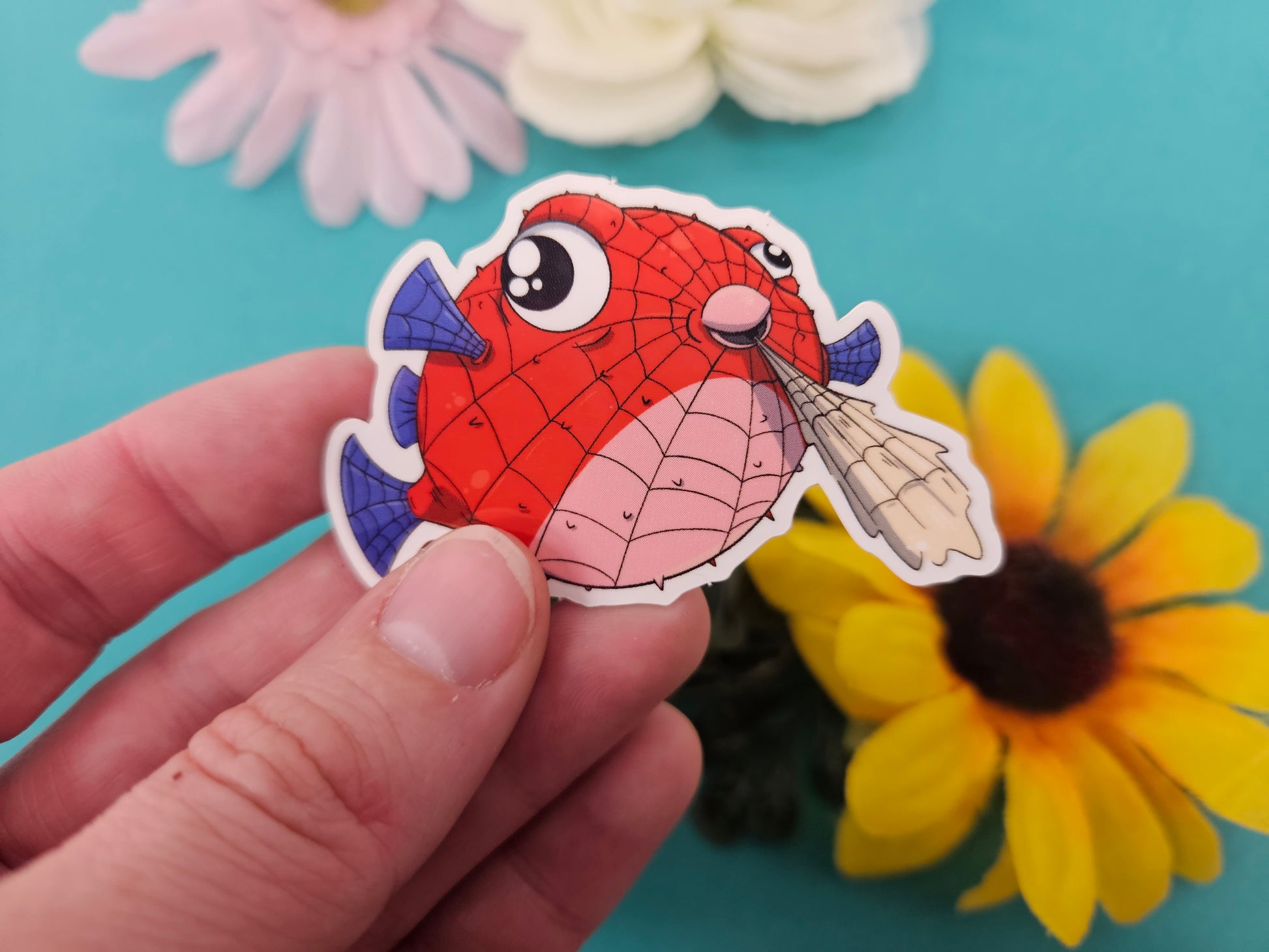Peter Puffer Sticker (puffer fish + spiderman) – Meg's Mashables