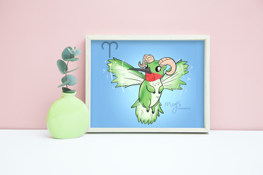 Aries: Rammingbird (hummingbird + ram) 5x7 Print